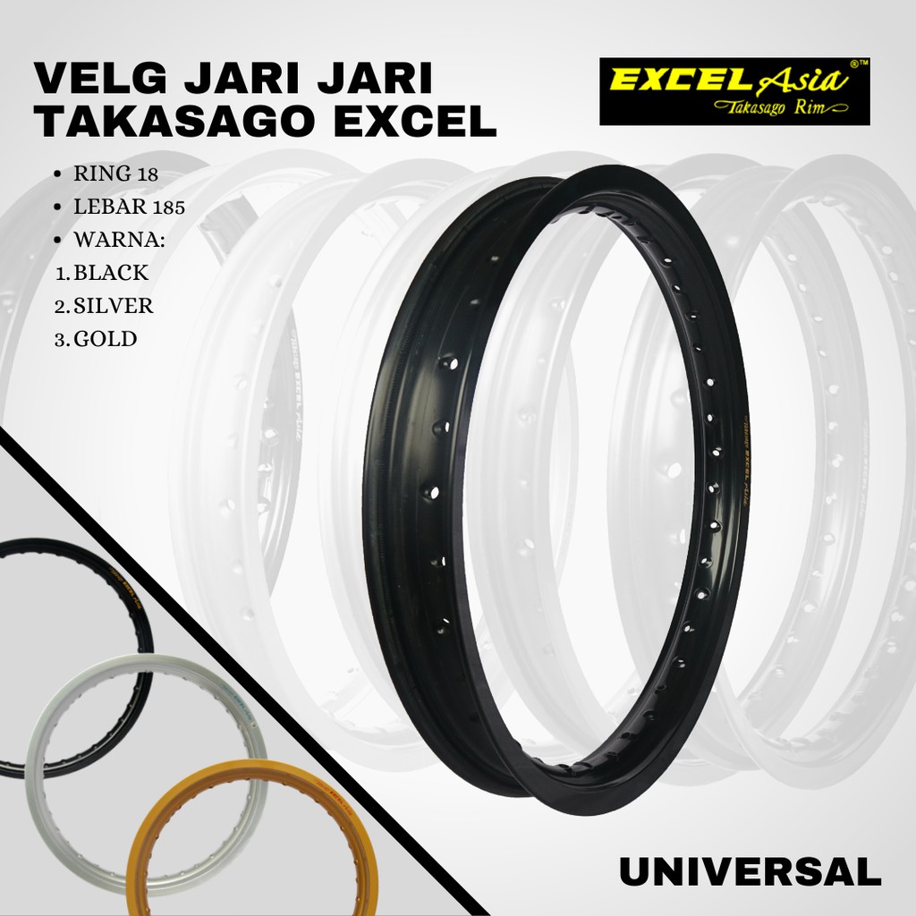 Velg pelek Takasago excel asia 185 ring 18 HITAM GOLD