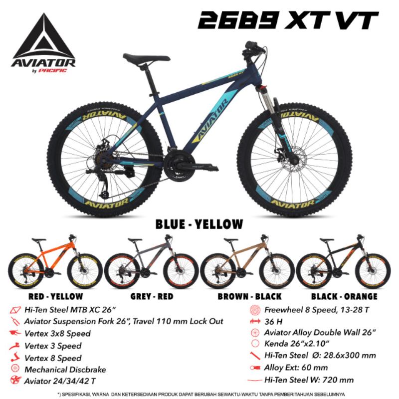 Sepeda MTB 26 inch Aviator 2689 AX VT Mechanic & AH VT Hydrolic