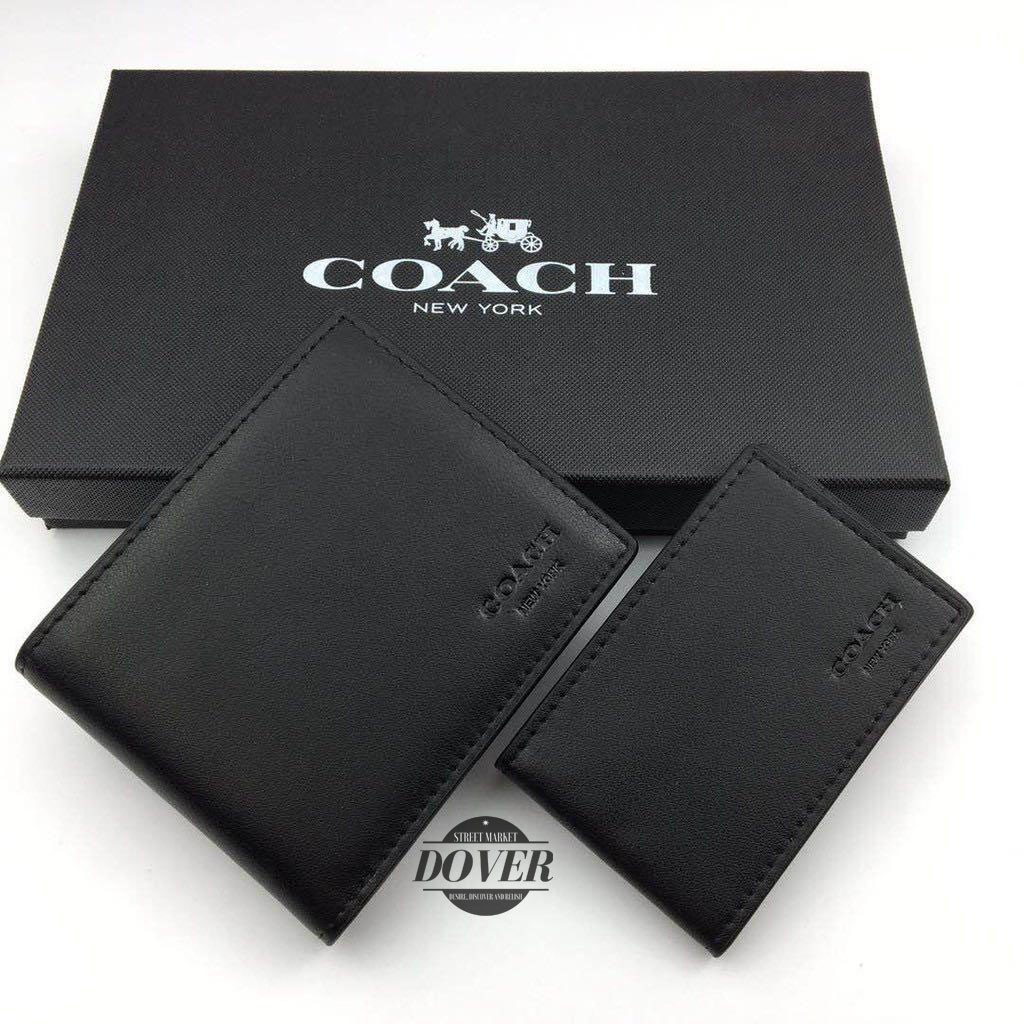Jual Coach Men's Wallet Bifold 3 in 1 Full Black Leather ORIGINAL 100