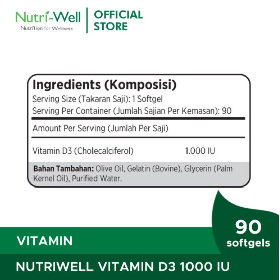 Nutri-well Vitamin D3 1000 IU (90 Softgels)