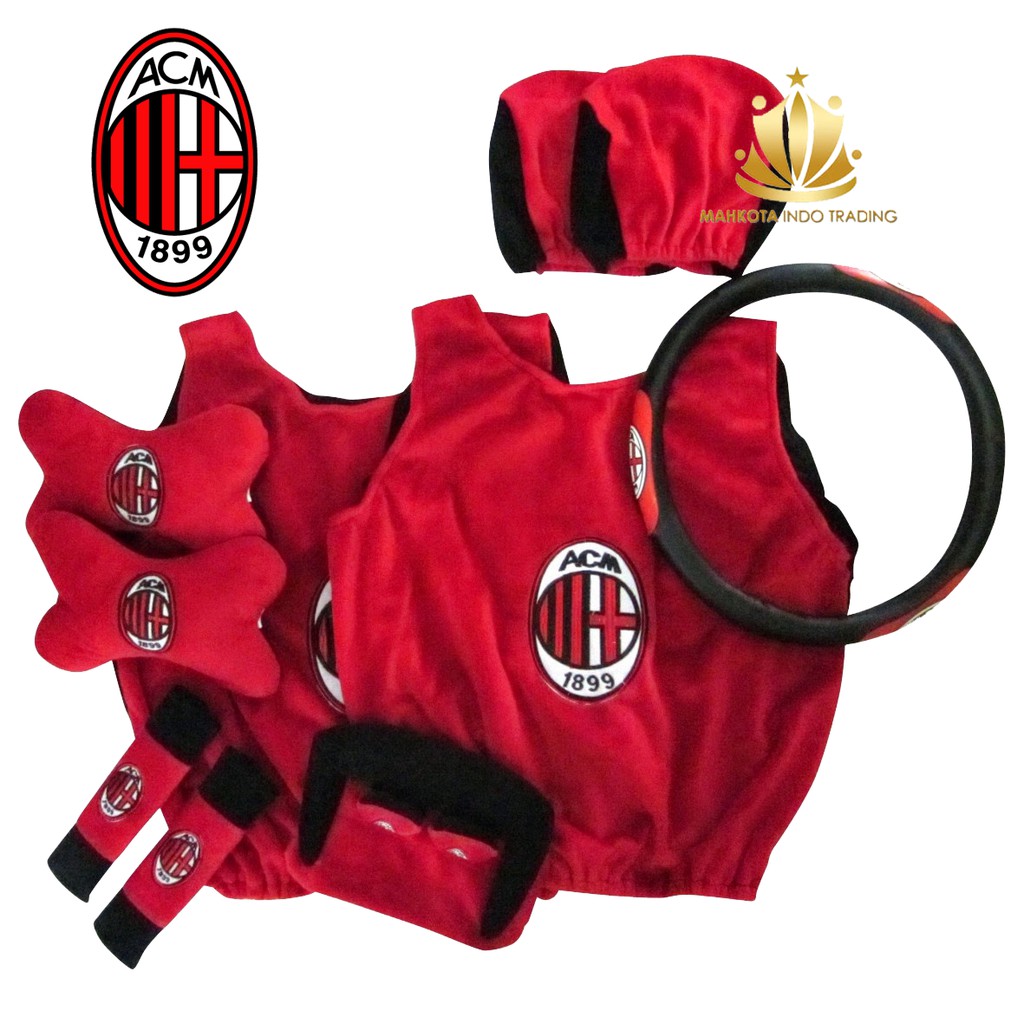 Sarung Jok Mobil Universal 6 in 1 / Bantal Mobil / Car Set Mobil AC Milan 6in1