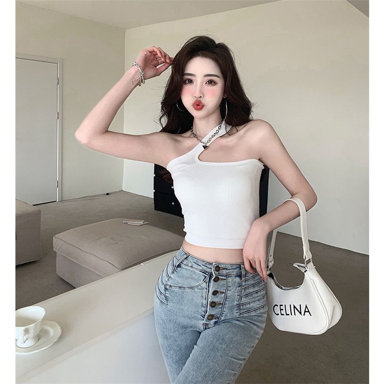 Victoria Tanktop Kamisol Korean Wanita Crop Tanktop One Shoulder 1090