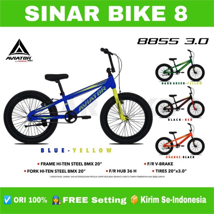 Sepeda Anak Laki Ukuran 20 Inch BMX AVIATOR 8855 3.0  Ban Jumbo