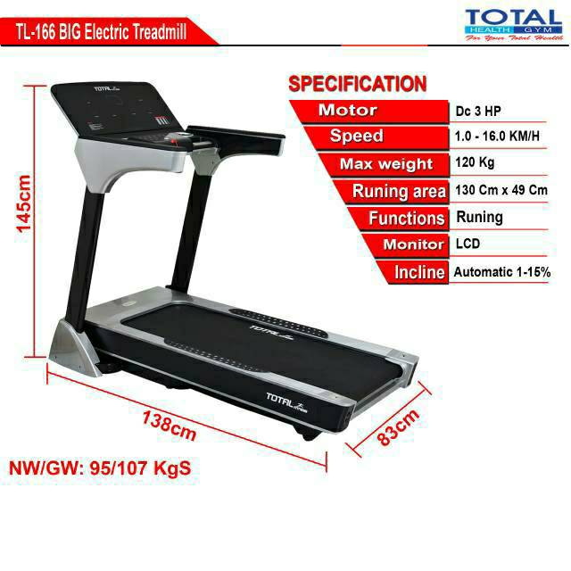 PROMO BULAN INI TREADMILL ELEKTRIK TL 166 TOUCHSCREEN DAN BLUETOOTH 3 HP