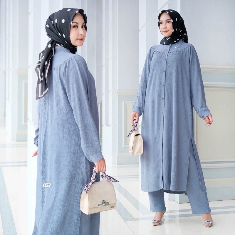 Ready One Set Tunik + Pants bahan Rayon crinkle Laluna One Set