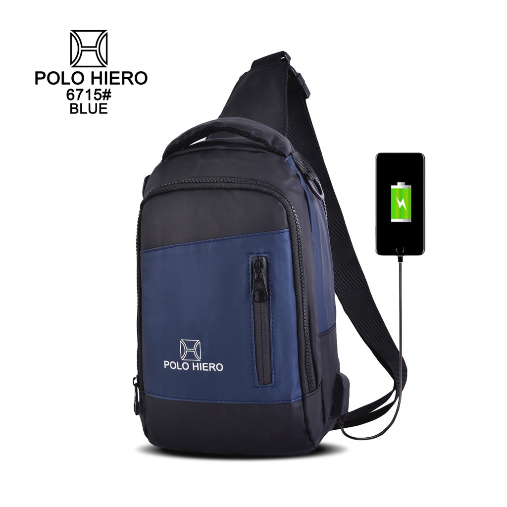 NEW Water Resistant Tas Selempang Polo Hiero 6715 Bisa Ransel&amp;Selempang [Free Kabel USB Extension]