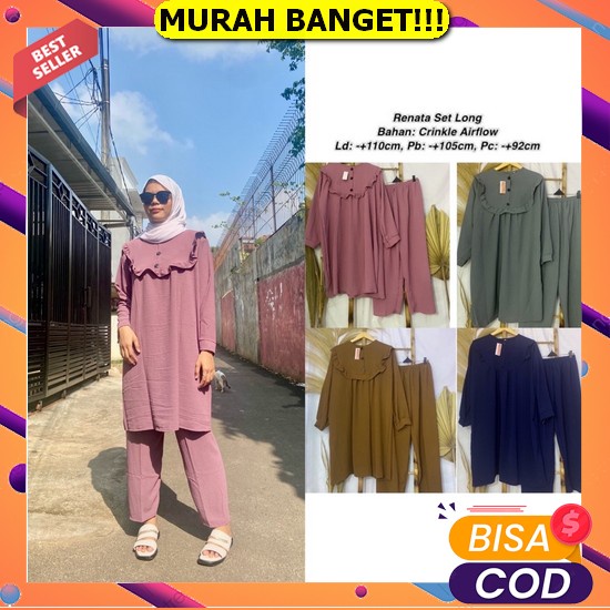 Azhrifa Fashion-Stelan Wanita Kekinian Ootd Korean Stlye Terbaru / Seyhu Set 2In1 Bahan Katun Crinkl
