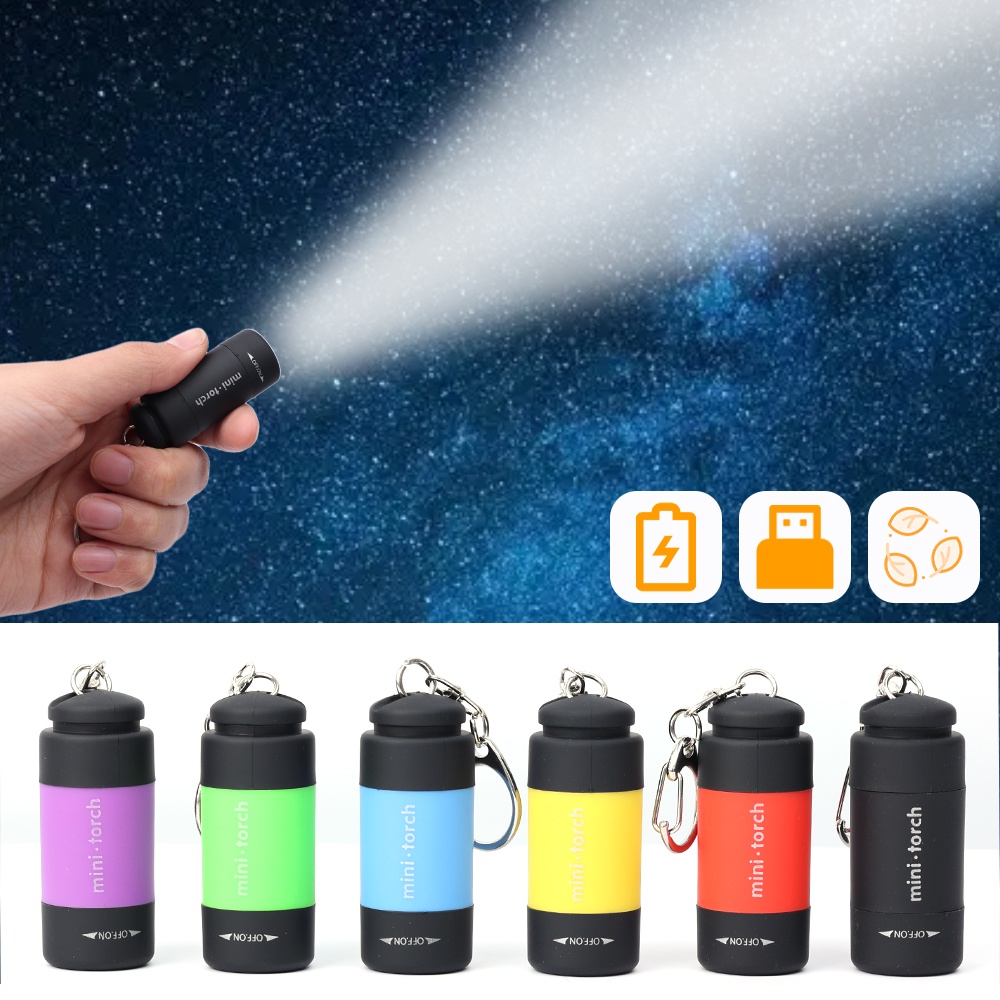 Lampu Senter LED Mini Portable Anti Air USB Rechargeable Untuk Camping / Hiking