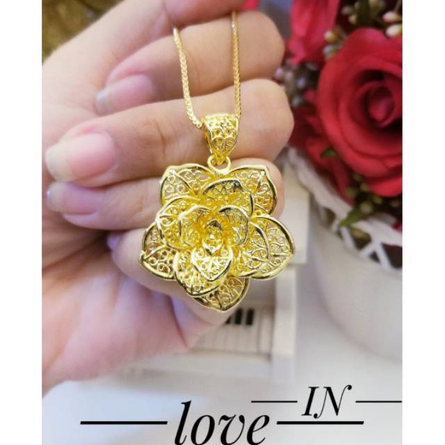 TERMURAH Set Perhiasan Lapis Emas Kalung Liontin Bunga Mawar Rose Xuping XP0114 Permata Titanium