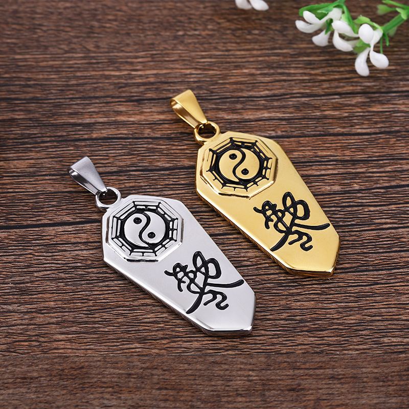 Kalung Liontin Yin Yang Variasi Tulisan China/Liontin Yin Yang Tulisan Cina Silver Gold/Yin Yang Sym