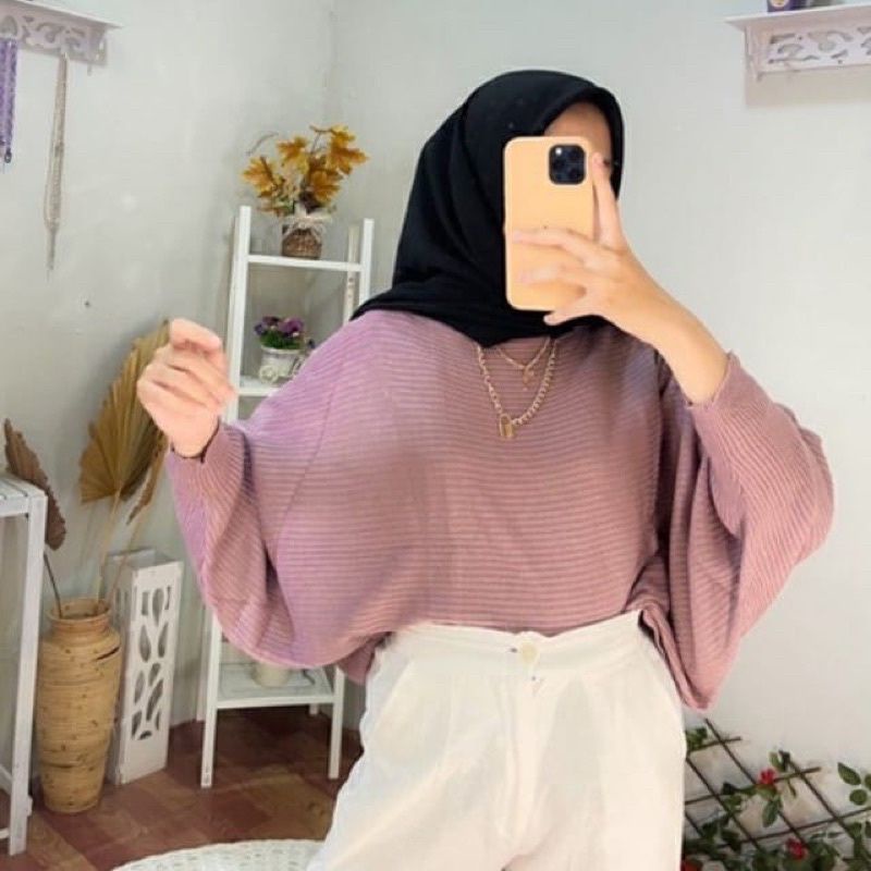 BLOUSE BAJU RAJUT BATWING | ATASAN WANITA MODEL KELELAWAR |