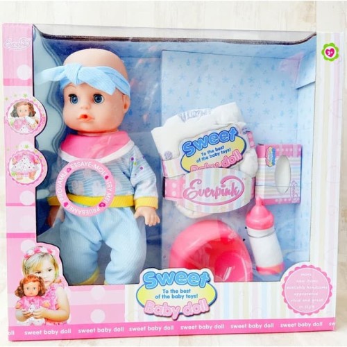 BONEKA BABY DOLL - BAYI PIPIS NANGIS + PAMPERS + PISPOT + DOT