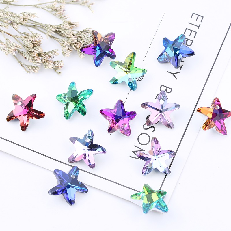 14mm Multicolor Starfish Pendant Glass Beads Kristal Mantra Untuk Wanita Membuat Perhiasan Kalung Temuan Anting-Anting DIY 12 pcs / lot