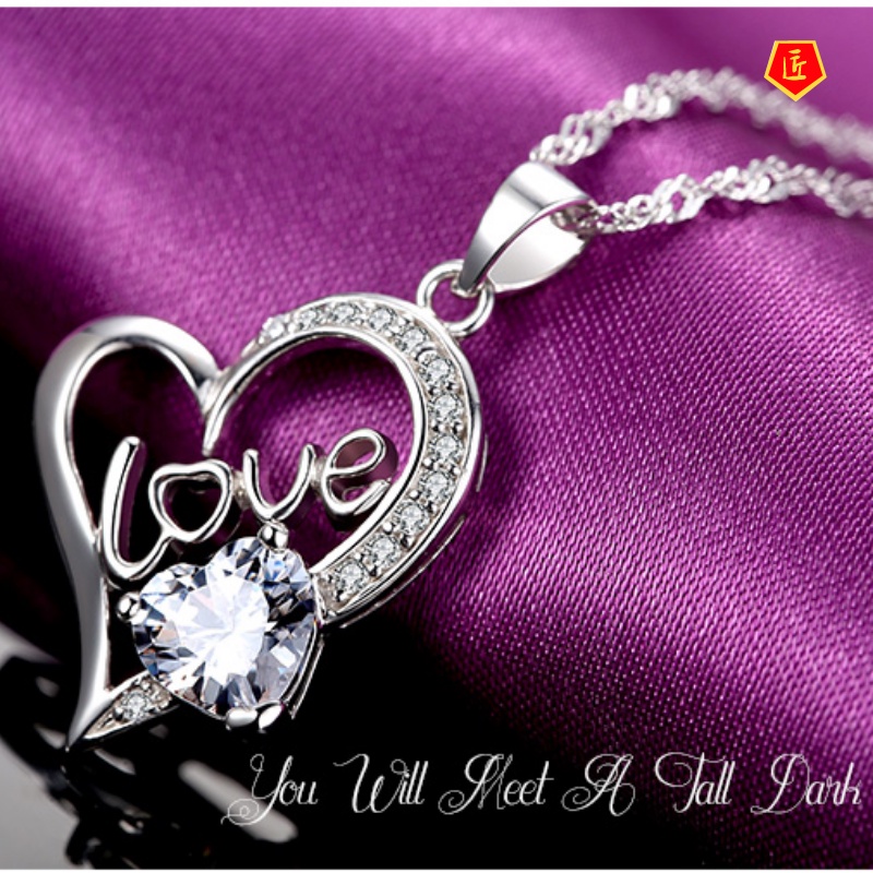 [Ready Stock]Silver Amethyst Love Necklace Women's Heart-Shaped Pendant for Birthday Gift