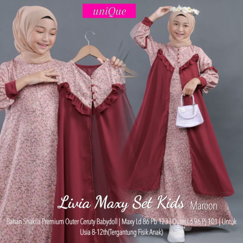 Setelan Dress Inner Outer Anak Remaja LIVIA MAXY SET KIDS BY UNIQUE