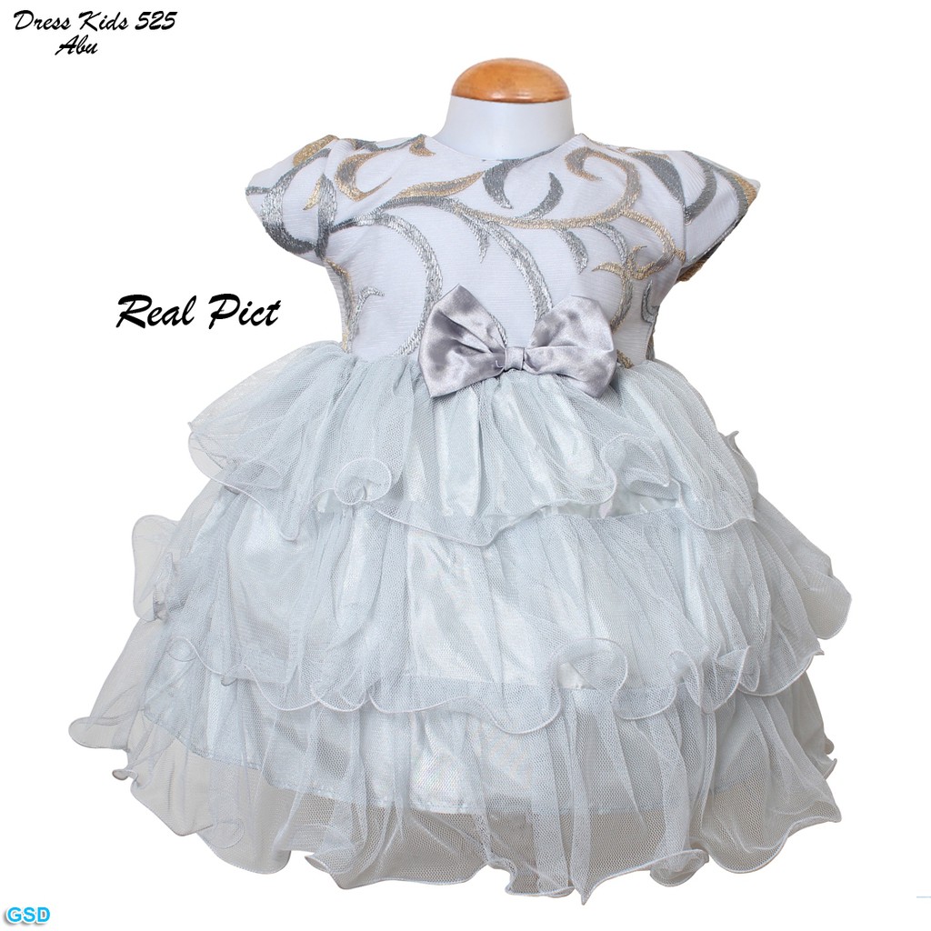 Dress Kids 525/Terusan Dress Anak Bayi Brukat Saten Kombi Gliter Dan Tile/Baju Pesta Terbaru