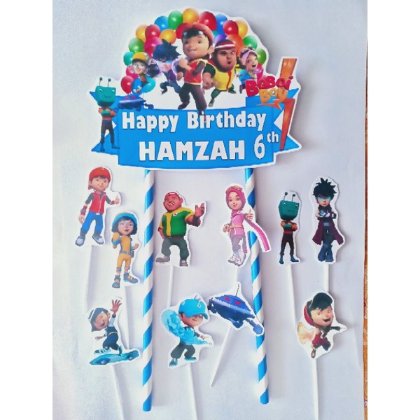 TOPPER CAKE ULANG TAHUN - HIASAN KUE ULANG TAHUN GAMBAR BOBOIBOY BISA CUSTOM NAMA