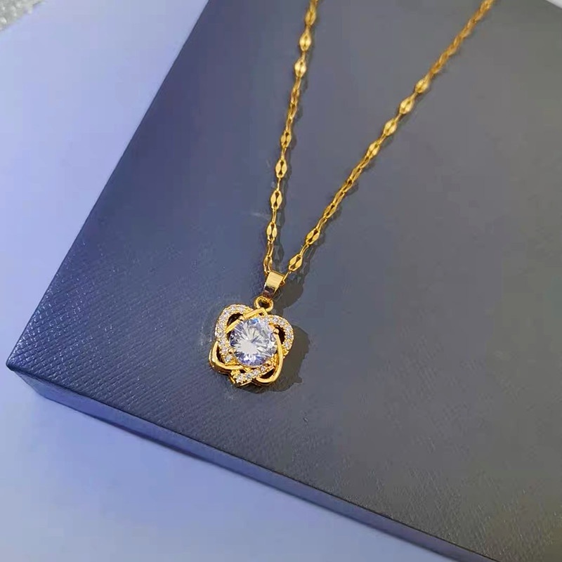 kalung titanium anti karat Ganda Hati Liontin Wanita necklace Berlian Perhiasan Korea