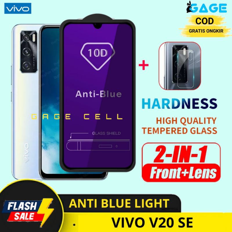 2IN1 TEMPERED GLASS ANTI BLUE LIGHT RAY VIVO V20 SE TG ANTIGORES RADIASI FULL LAYAR KAMERA PREMIUM