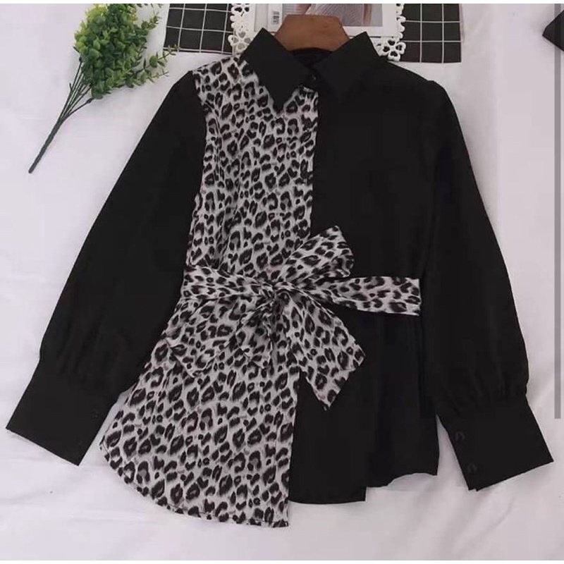 real pic kemeja twotone kombi leopard / kemeja leopard