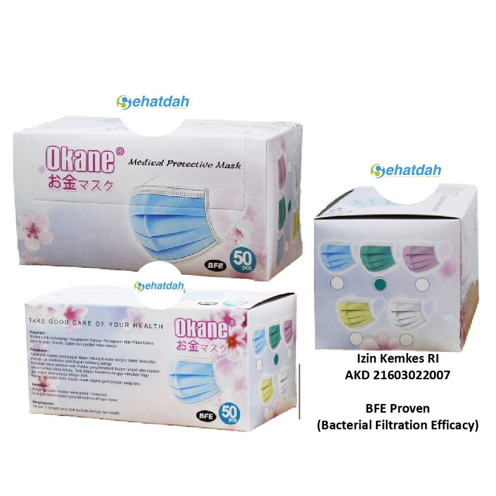 Okane Disposable Mask (Masker 3 Ply  BFE Proven) - 50 pcs/box