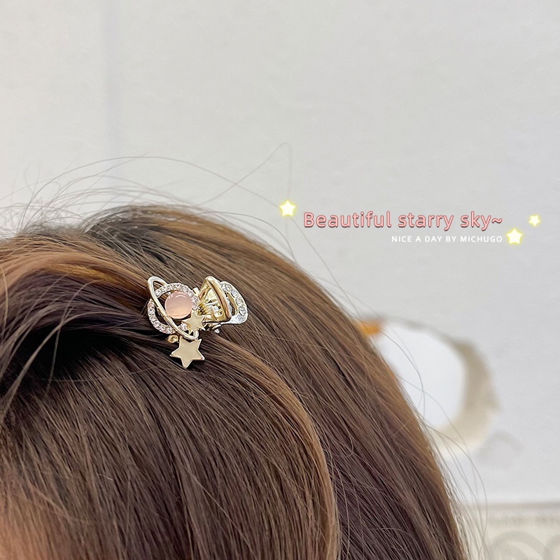 2022 Jepit Rambut Model Ikan Hiu Aksen Berlian Imitasi Warna Pink Gaya Korea Untuk Wanita