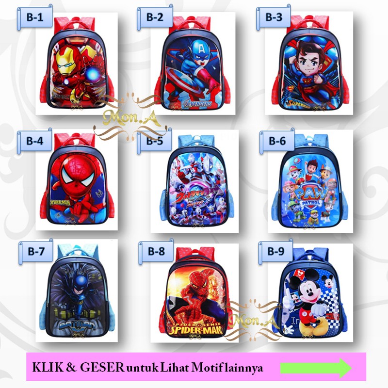 Tas Ransel Sekolah Anak Backpack Mini PG / SD kualitas import motif karakter cartoon keren cakep -M0168