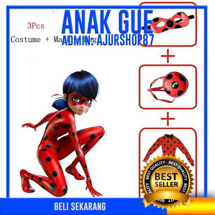 KIDZ BAJU ANAK BEST LADYBUG MIRACULOUS COSTUME LADY BUG KOSTUM MIRACULOUS GS