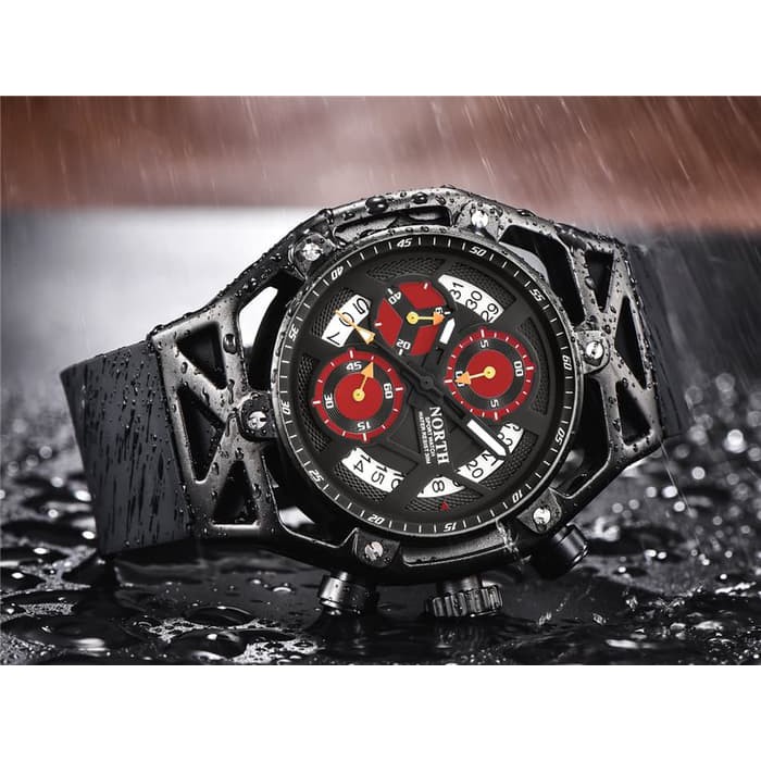 Jam Tangan Pria Original NORTH 7710 Chronograph Anti Air Black