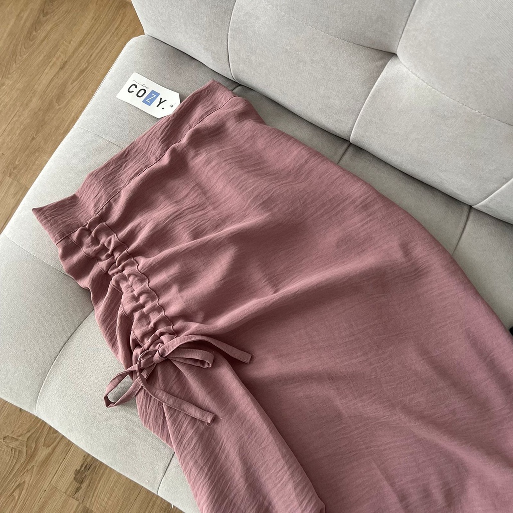 Tamara Skirt - Rok Serut Casual Flowy - Midi Maxi Ruched Skirt - Rok Wanita Korean Look-Dusty Pink