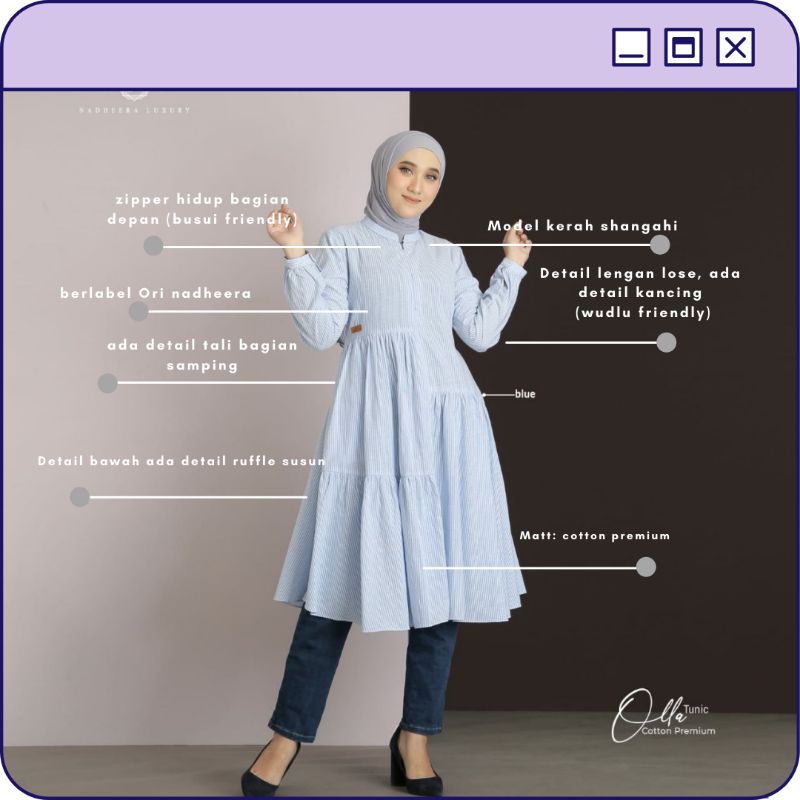 TUNIK ATASAN TERBARU CASUAL MUSLIMAH KEKINIAN OLLA TUNIC ORI BY NADHEERA LUXURY BAHAN COTTON PREMIUM