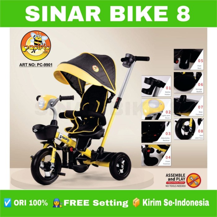 Sepeda Roda Tiga Tricycle Anak PACIFIC PC 9901 Musik Lampu Kanopi