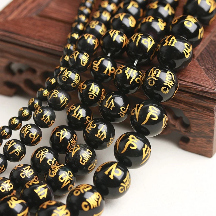 100pcs 8mm 10mm 12mm 14mm Manik-Manik Longgar Gelang Kalung Buddha Hitam Handmade Membuat Anting Supplier Charms Beads Stone Round