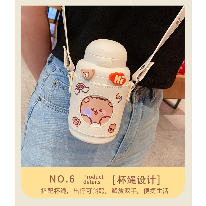 TweedyToys - Termos Anak Cute Animal Sarung Kulit 420ml / Botol Minum Anak Tahan Panas Dingin