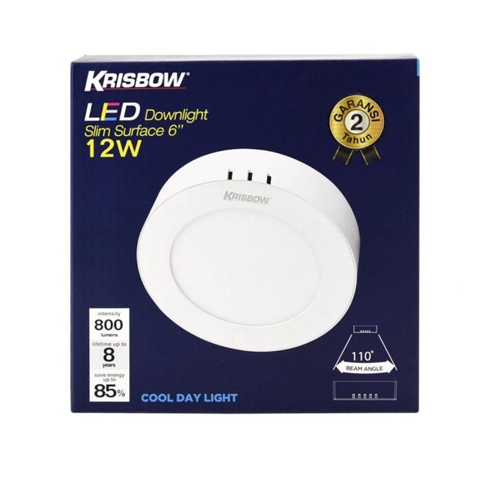 Krisbow Lampu Downlight Bulat Led 12 watt 800 Lm
