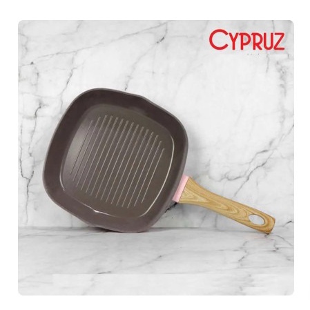 Cypruz FP-0908 Pink Ceramic Square Grill Pan Panggangan Ulir 28 cm