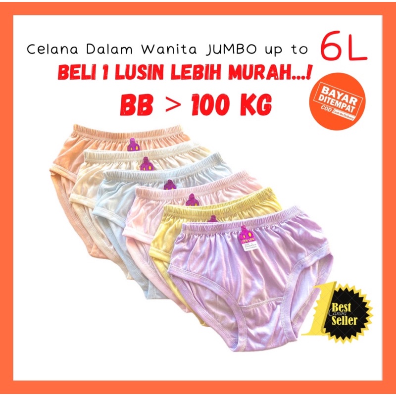1 Lusin CD Celana Dalam Wanita Jumbo Big Size Katun Melar Undies Kancut Sempak Wanita Jumbo 4L 5L 6L