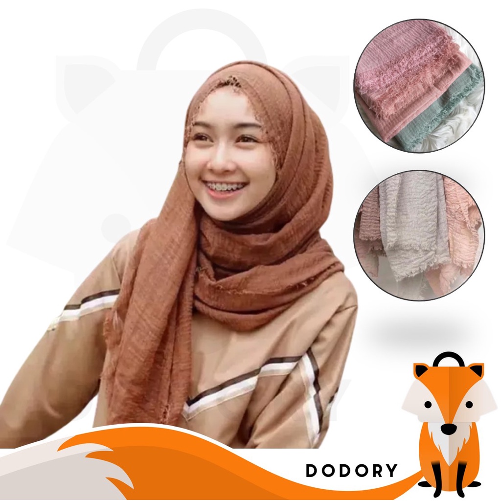 DODORY HIJAB Bahan Katun Jilbab Crinkle Pashmina Kain Penutup Kepala