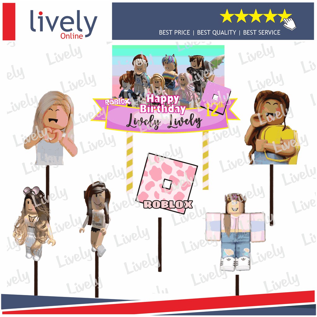 CUSTOM NAMA CAKE TOPPER KARAKTER ROBLOX GIRL HIASAN KUE ULANG TAHUN HAPPY BIRTHDAY