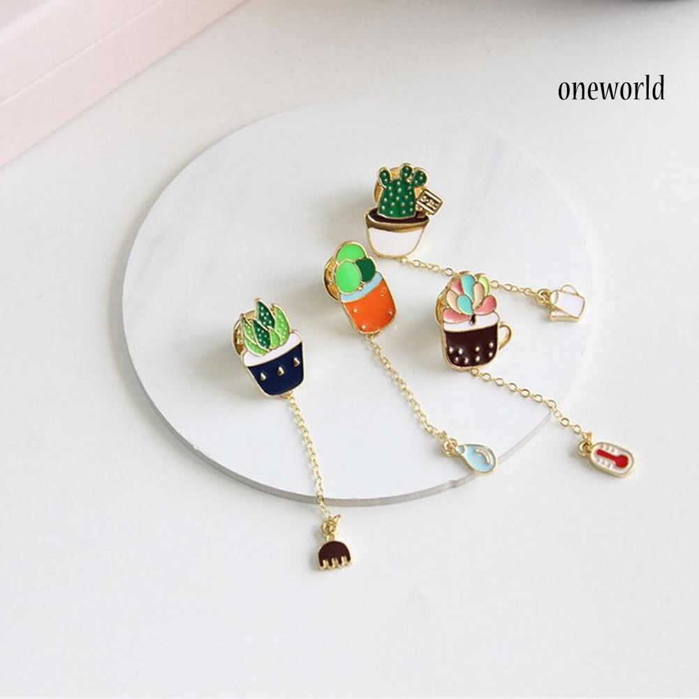 OW@ Lovely Unisex Succulent Potted Cactus Pendant Brooch Pin Badge Bag Ornament