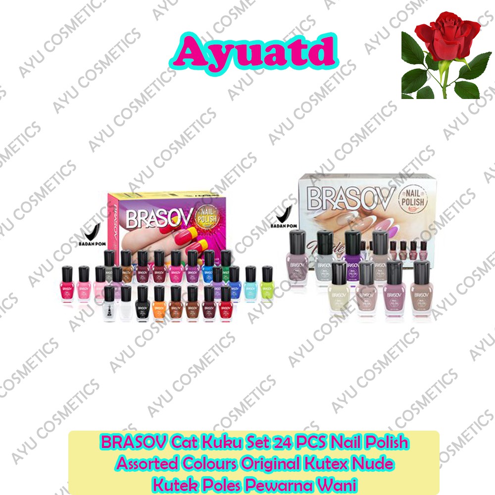 BRASOV Cat Kuku Set 24 PCS Dan 12pcs Nail Polish Assorted Colours Original Kutex Nude Kutek Poles Pewarna Warni