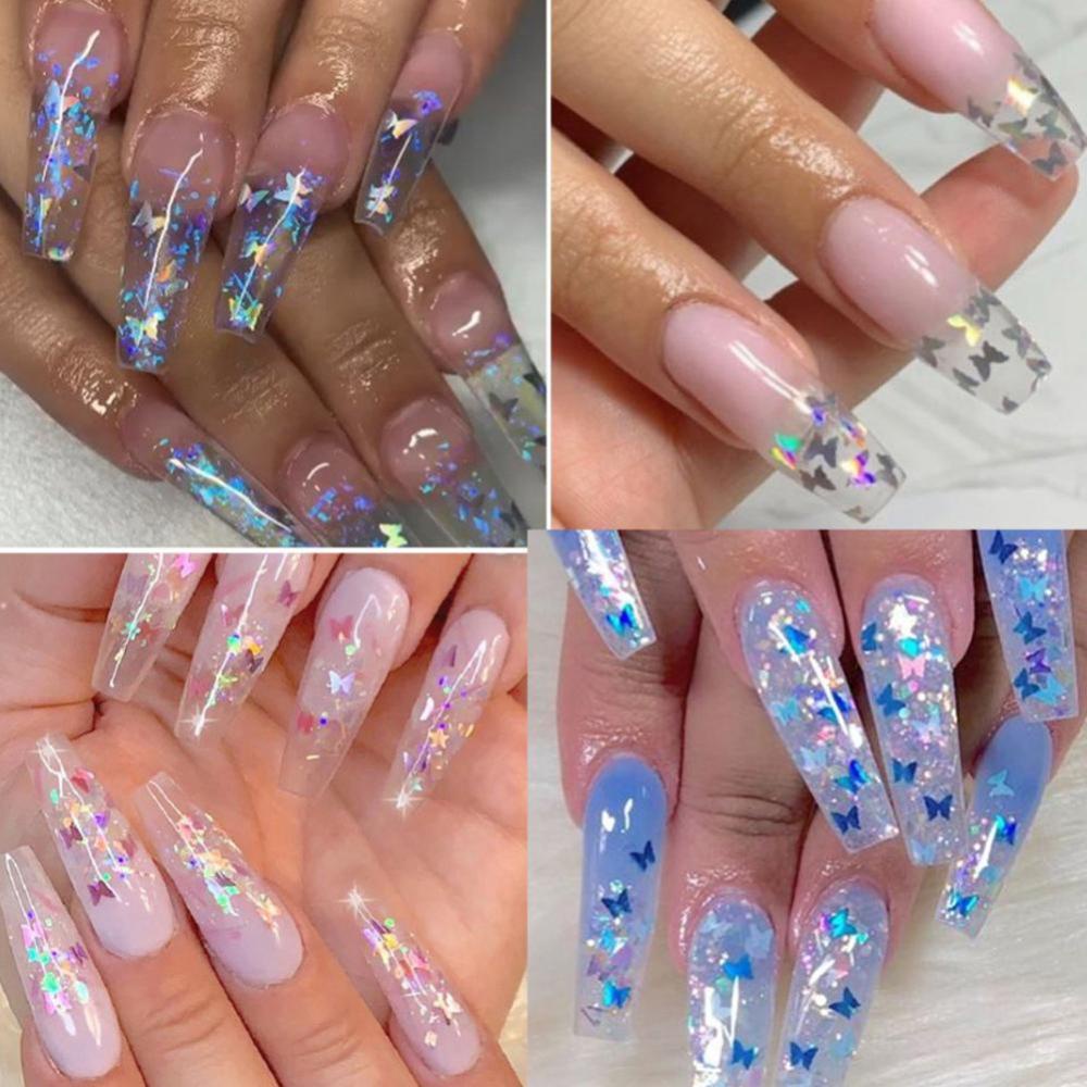 Timekey Serbuk Glitter Sequin Bentuk Kupukupu 3D Holografik Untuk Dekorasi Nail Artmanicure A8K8