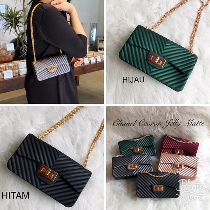 Tas Wanita Chanel Cevron Mini Jelly Impor 18Cm - Hijau