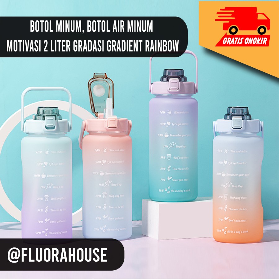 Botol Minum Botol Air Minum Motivasi 2 Liter Gradasi Gradient Rainbow