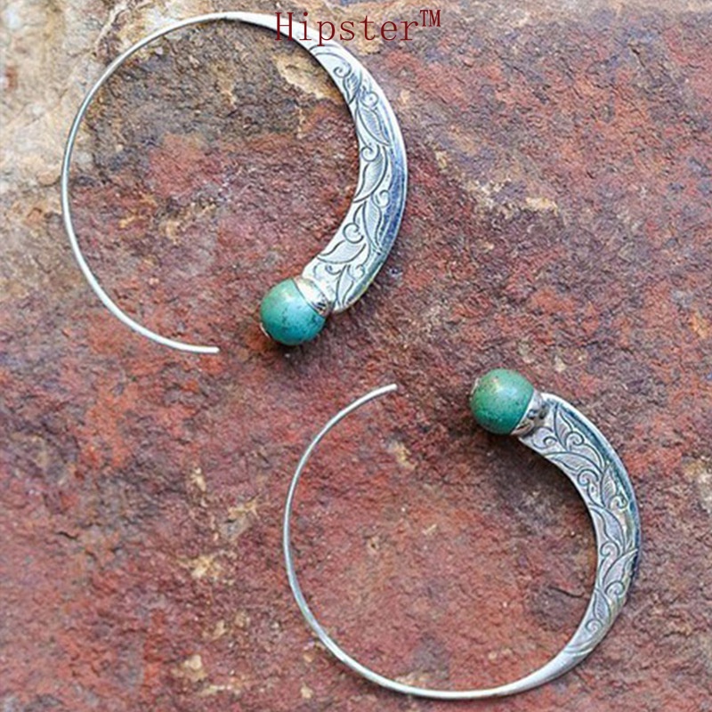 New Product Creative Punk Turquoise Vintage Embossed Earrings