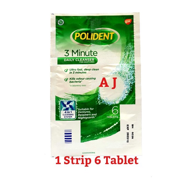 Polident Daily Cleanser 3 Minute (Isi 6 Tablet) - Pembersih Gigi Palsu