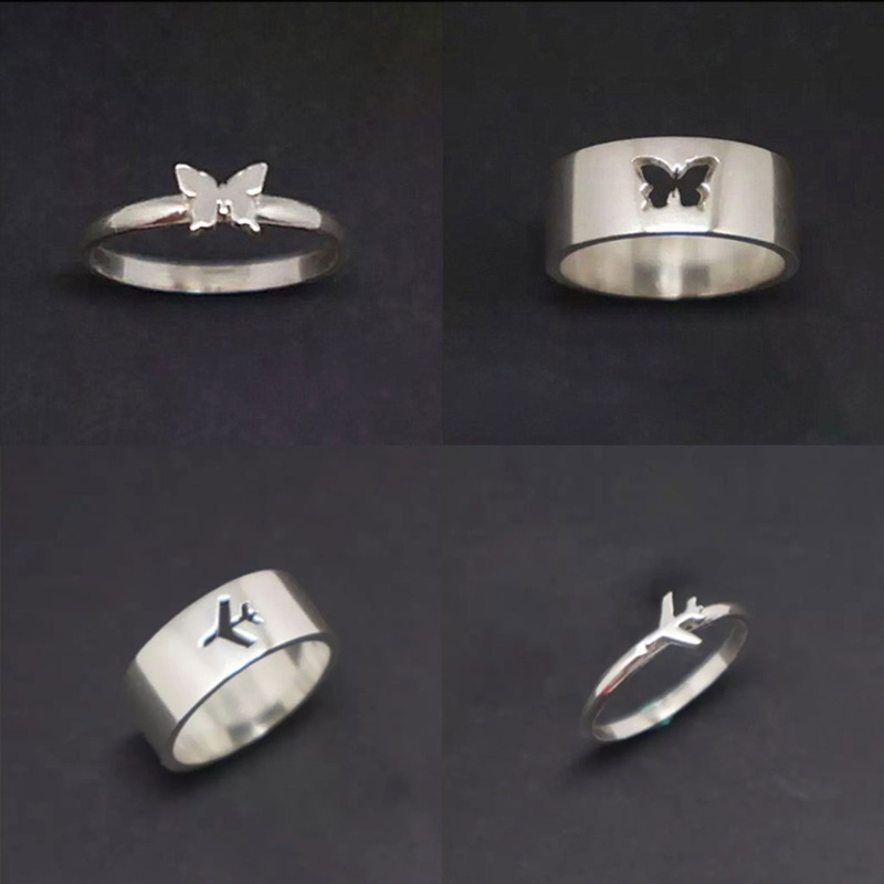 SIY  Matching Butterfly Couple Promise Rings Silver Color Hollow Butterfly Aircraft Plane Couple Rings for Men Women Wedding Party Jewelry Gifts