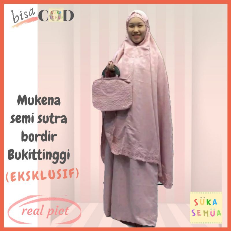 EKSLUSIF : Mukena Bordir Bukittinggi - Semi Sutra JUMBO // handmade embroidery mewah premium dewasa