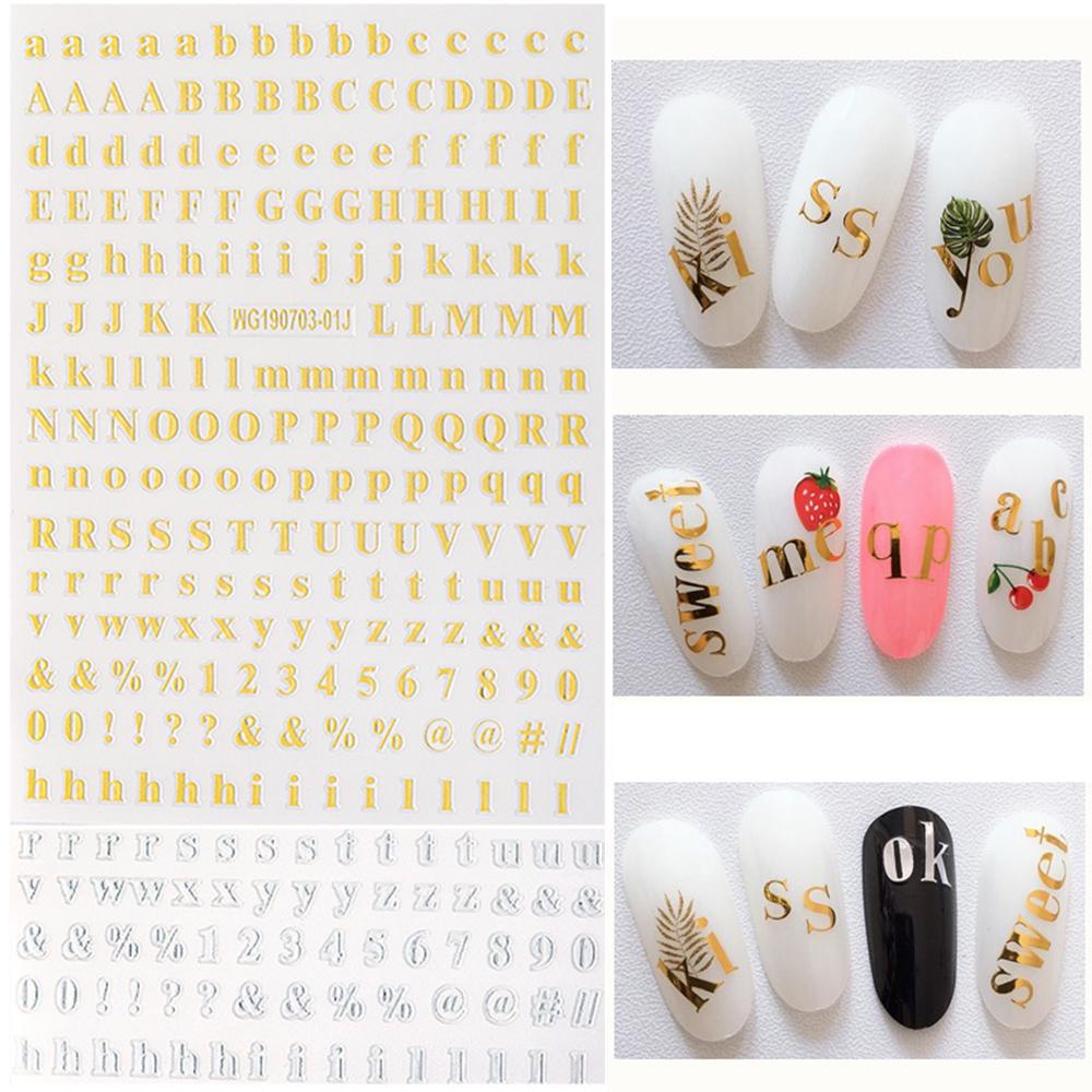 AUGUSTINA Agustina Huruf Inggris Nail Art Stiker Wanita Rumah Salon Font Tua Angka Karakter Simbol Self Adhesive Nail Foils