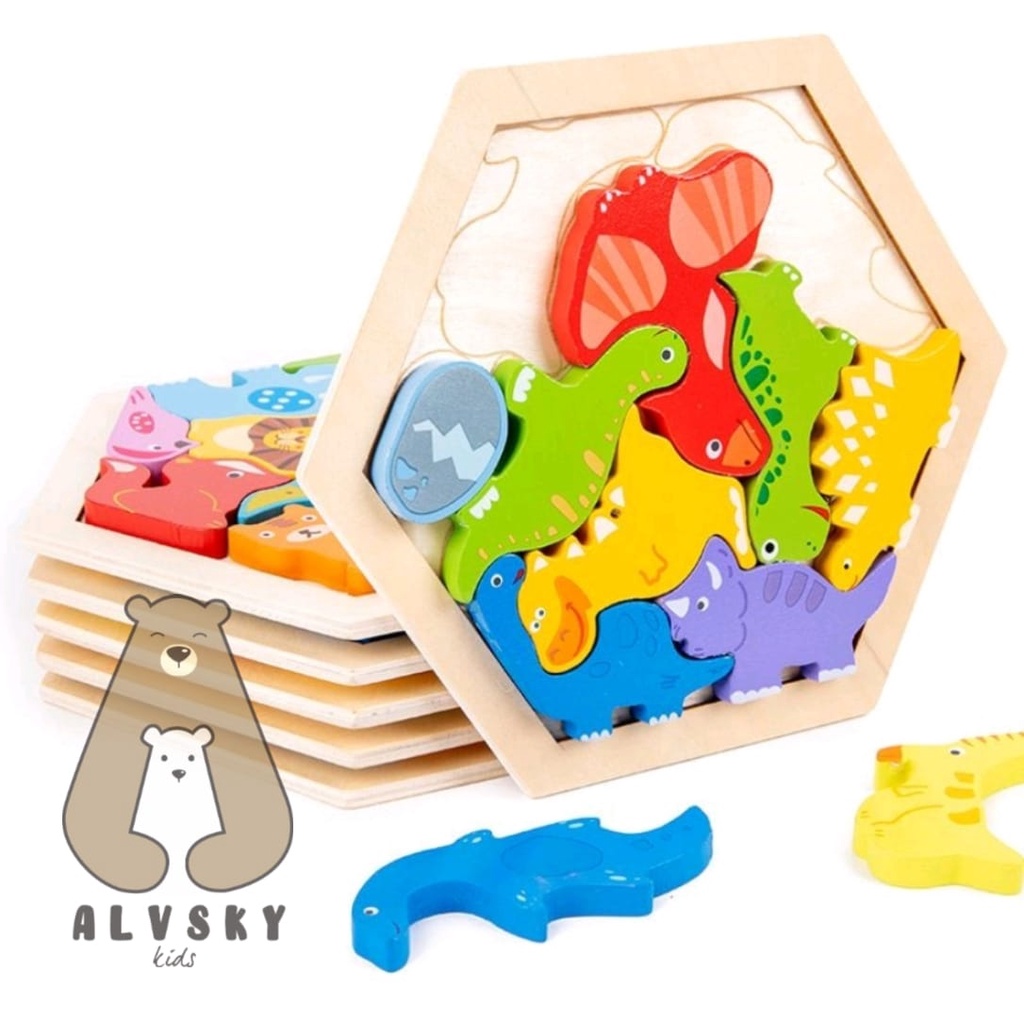 PUZZLE KAYU 3D CHUNKY ANIMAL / TRANSPORT / DINO / WOODEN PUZZLE TETRIS / JIGSAW PUZZLE EDUKASI ANAK